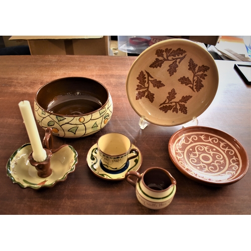 305 - British Pottery including a Longpark Torquay Jug, Candlestick holder and Coffee cup with saucer with... 