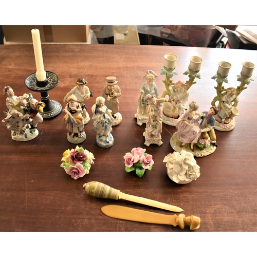 306 - Porcelain Figurines and Candle Stick holders (16) an attractive collection of classical baroque figu... 