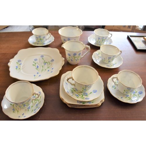 308 - Bell China Art Deco hand painted tea set, with a blue floral design and gold trim. (21 pieces altoge... 