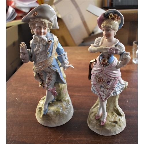 314 - German Figurines of a Lady and Gentleman in classical baroque 18th Century style holding masquerade ... 