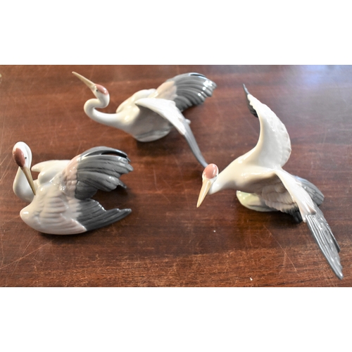 315 - Lladro Porcelain Figurines (3) including the Nesting Crane, Fluttering Crane and a Crane preparing f... 