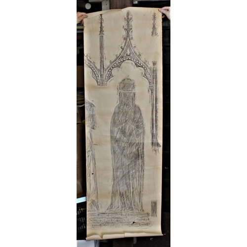 342 - Brass rubbing od a Medieval Lady standing next to a knight, the knight is missing but the rubbing of... 