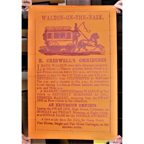 350 - Walton-On-Naze - R. Creswell's Omnibuses 1950s Poster, 'Leaves twice daily to Colchester Market'. An... 