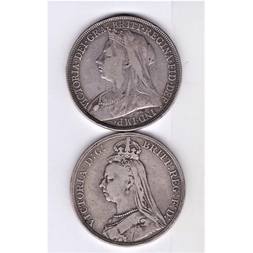 358 - Great Britain 1887 (fine +) and 1889 (fine) Victoria Crowns