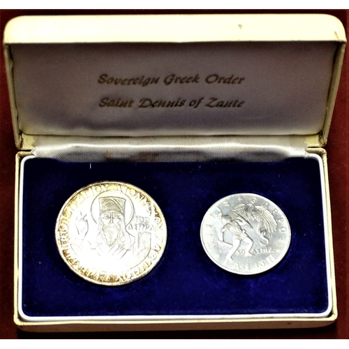 391 - Greece (Ionian Islands) 1966 Saint Dennis of Zante Silver Proof Set, 50 and 100 Aspra. Original case... 