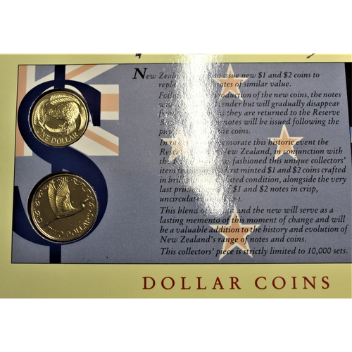 401 - New Zealand Reserve Bank Kiwi Dollar collection pack 1 Dollar and 2 Dollar coins, Bunc. and One Doll... 