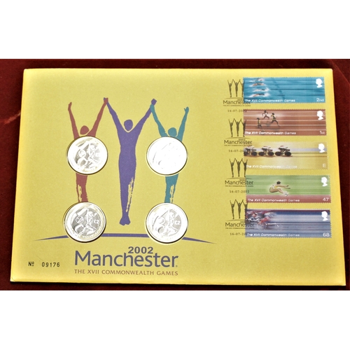 404 - Great Britain 2002 Manchester Commonwealth Games £2 (4) set and stamp set on coin and First Day Cove... 