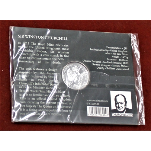 412 - Great Britain 2015 £20 silver coin for the 50th Anniversary of Winston Churchill Limited Mintage of ... 