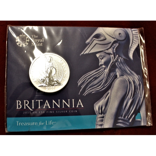 414 - Great Britain 2015 £50 silver coin, The first ever £50 coin depicting Britannia. BUNC in Royal Mint ... 