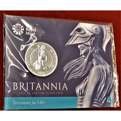 415 - Great Britain 2015 £50 silver coin, The first ever £50 coin depicting Britannia. BUNC in Royal Mint ... 