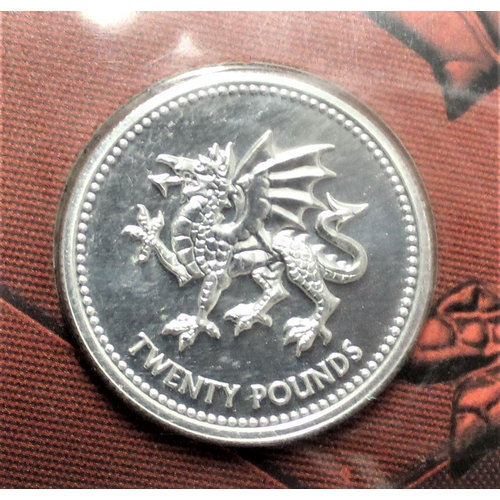 420 - Great Britain 2020 £20 silver coin to celebrate the Welsh Dragon, The reverse designed by Norman Sil... 