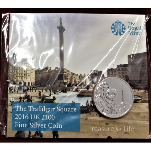 422 - Great Britain 2016 £100 silver coin to commemorate Trafalgar Square, designed by Royal Mint coin des... 