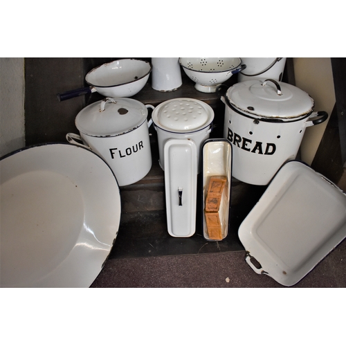 451 - Enamelware - An original collection of vintage Dishes, Jugs, Bowls, Kettles and Pans. Excellent qual... 