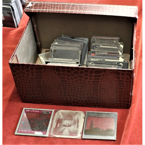 472 - Magic Lantern Slides in a box (80+) including Cathedrals and Religious, Boer War etc. An excellent c... 