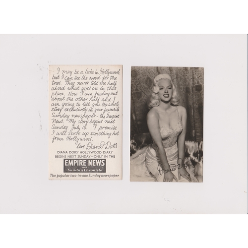 513 - Diana Dors b/w postcards printed signature and printed message on the backs (2) VGC