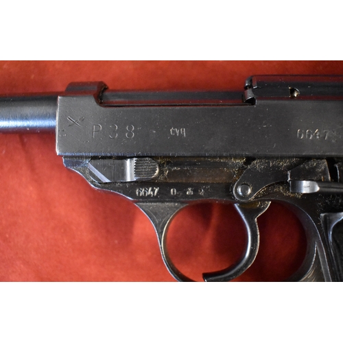 62 - German WWII P38 dated 1944 and made by CYQ (Mauser Spreewerk), with Waffen Stamps on the slide and s... 