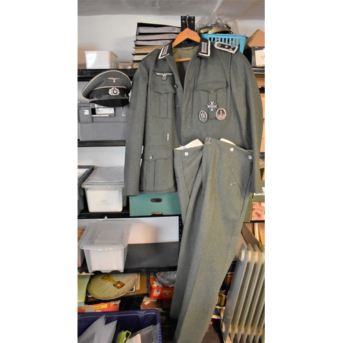 67 - German WWII Replica M43 Sergeant Major (stabsfeldwebel) Uniform jacket and trousers with three repli... 