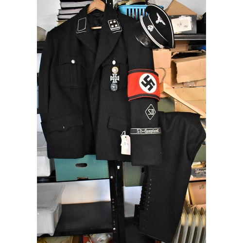 69 - German WWII Replica SS Uniform Jacket and Jodhpur trousers and Officers cap, the jacket at the rank ... 