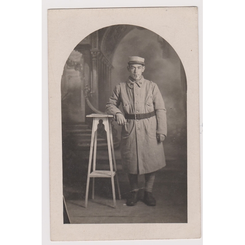 87 - French WWI RP Postcard of a soldier from the 14th Infantry Division, standing portrait, b/w