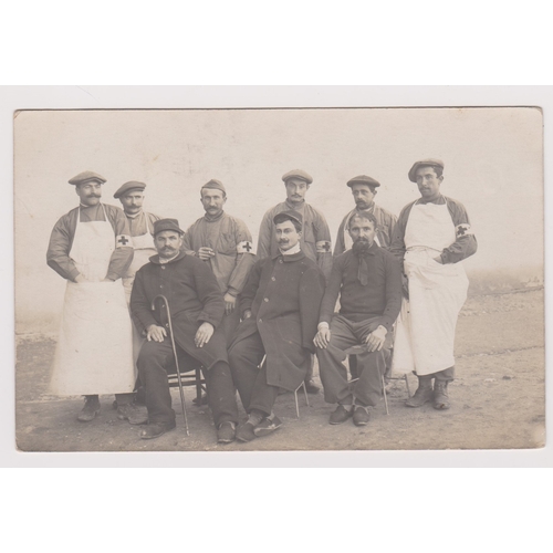 89 - French WW1 Military b/w postcard, medics and soldiers unused from the 143rd regiment