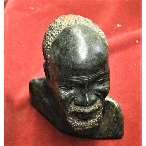 318 - Verdite Stone Bust of African Man signed Mutunda, excellent Green Serpentine colour. Buyer collects ... 