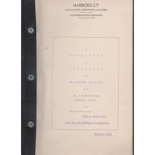 501 - Harrods Ltd Auctioneers Surveyors & Valuers. February 1939. A Valuation & Inventory of The Furniture... 