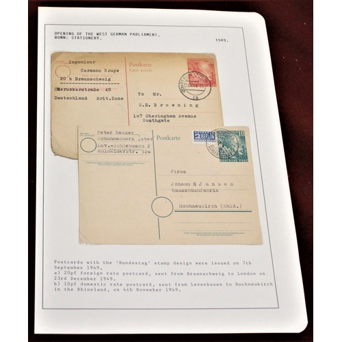 103 - Germany 1949 Opening W German Parliament Bonn Stationery Michel P10 & P9 used  all items displayed &... 