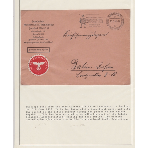 104 - Germany 1938 Official Government Department Mail. Envelope posted from Head Customs office in Frankf... 