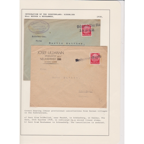 105 - Germany 1938 Integration of Sudetenland 1. Envelope posted to Schneeberg Saxony cancelled with a pro... 