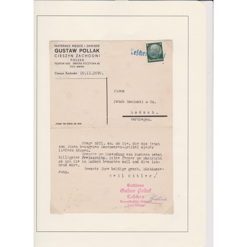 107 - Germany 1938-1939 Annexation of Taschen. Commercial letter card posted to Lodsch (Lodz) cancelled wi... 