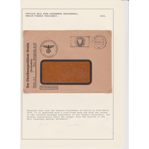 14 - Germany 1939 Government Official Mail envelope sent from Berlin Finance Presidency cancelled 22.3.19... 