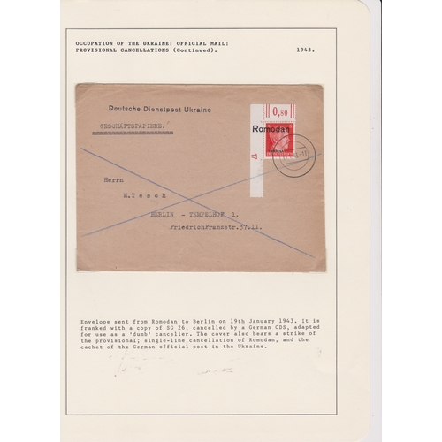 154 - Germany 1943 envelope stamped German official post Ukraine posted to Berlin cancelled 19.1.943 with ... 