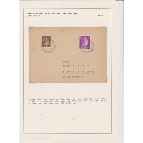 155 - Germany 1943 Occupation of Ukraine envelope posted to Dudweiler in Saarland cancelled 1.5.1943 with ... 