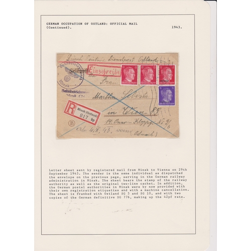 158 - Germany 1943 letter sheet marked German official post Ostland posted registered. Cancelled 29.9.1943