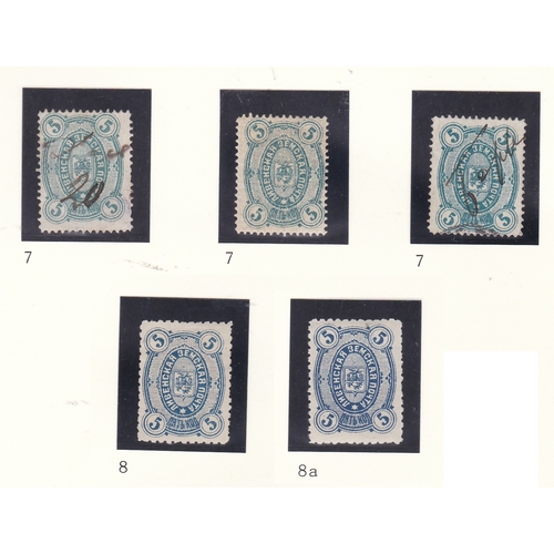 188 - Russia Livny - Orel Province Zemstvo issue 1884-1889 C7 m/m  C7 x 2 used 1884; C8 m/m  C8a m/m 1889 ... 