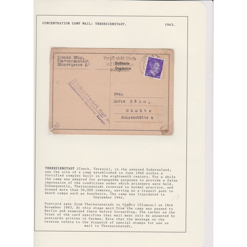 28 - Germany 1943 Concentration Camp Mail. Postcard posted to Olmutz from Theresienstadt camp cancelled 1... 