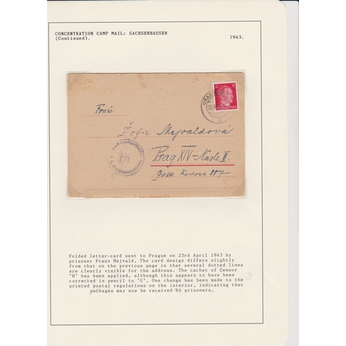 30 - Germany 1943, letter card posted 23.4.1943 by prisoner at Sachsenhausen to Prague cancelled Oranenbu... 