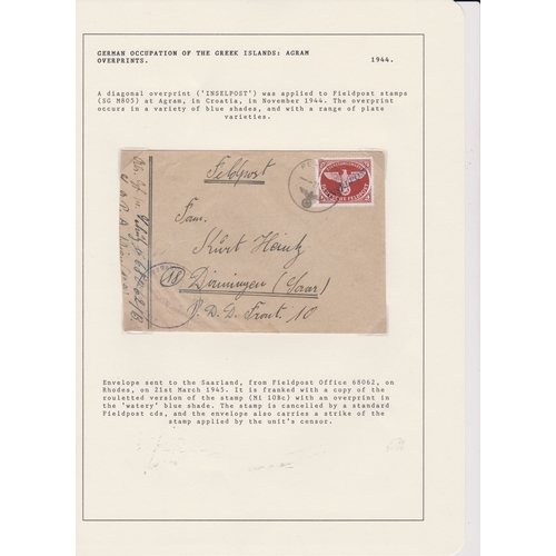 40 - Germany 1944 Greek Islands Overprint envelope posted to Saarland, cancelled 21.3.1945 Field post off... 