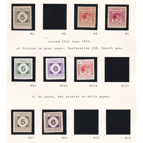 41 - Germany 1945 Local Issue Gorlitz definitives grey paper Michel 1, 3-4 u/m; white paper Michel 9X-11X... 