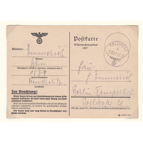 5 - Germany 1937 Occupation Sudetenland First Field Post Office Postcard issued for 1937 Wehrmacht Manoe... 