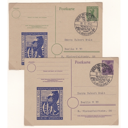 50 - Germany 1945 Russian Zone Berlin Brandenburg Michel P4e used; Michel P5 trade fair cachet cancel 10.... 