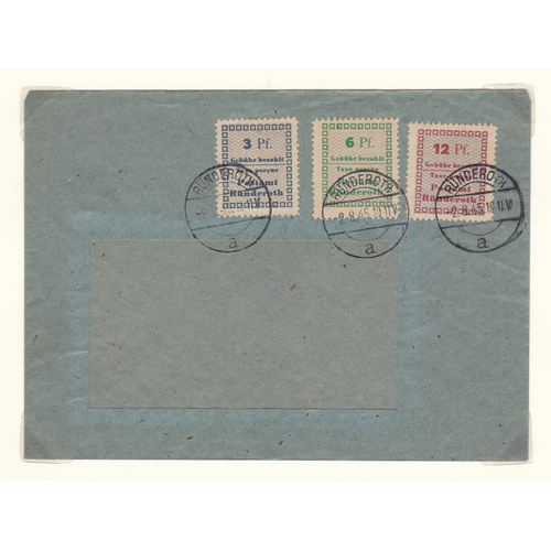 57 - Germany 1945 Local Issue Runderoth Env cancel 2.8.1945 on Michel 1a-3a Gustav Jaeger company stamps ... 