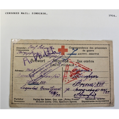 458 - Russia 1916 Censored Mail Env cancel 17.5.1916 Elkhovka to Danish Red Cross; 2 POW postcards each it... 