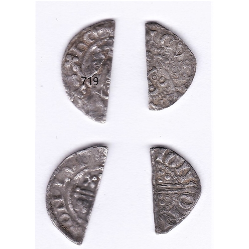 11 - Hammered Two Cut Half pennies - short cross and voided, long cross