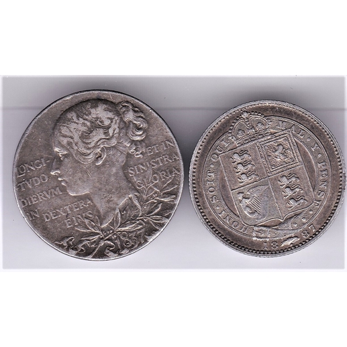 40 - 1887 - Silver medallion, 25mm and 1887 both NEF (2)