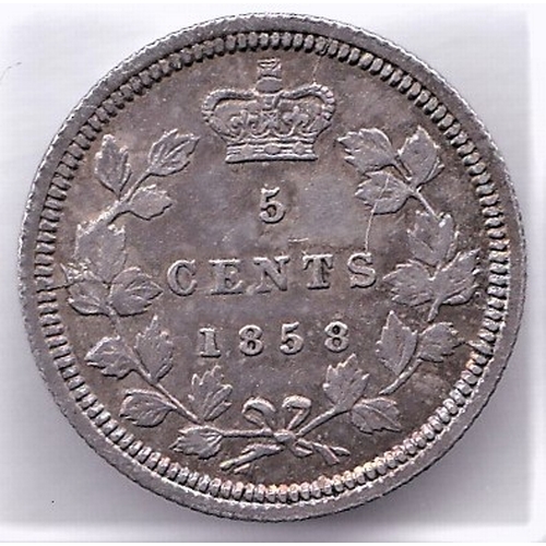 54 - Canada 1858 - 5 cents, GVF/NEF. Nicely toned