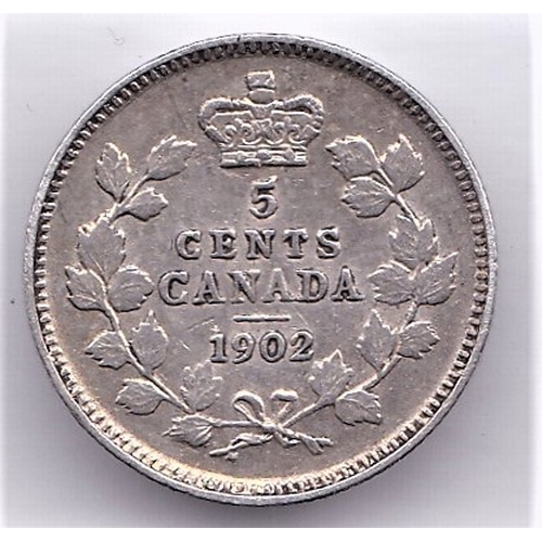 55 - Canada 1902 - 5 cents AUNC, Nicely toned