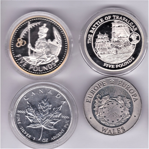 56 - Canada 2013 Maple 5 Dollars, Gibraltar  £5, 2008 Battle of Trafalgar Alderney 2006 £5, 1992 Wales Eu... 