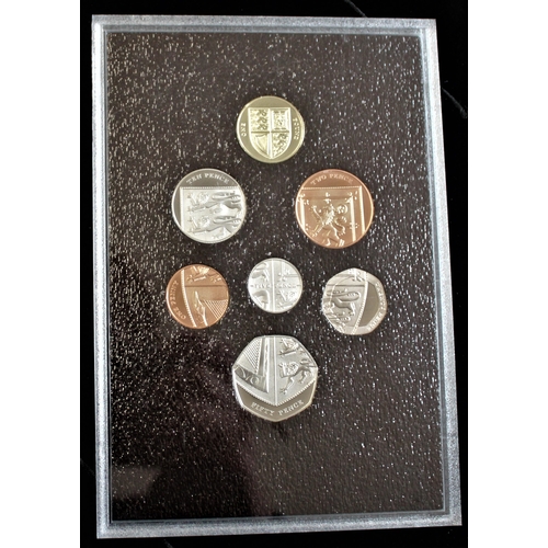 74 - 2008 - Royal Mint Cased proof Set Royal Shield of Arms, 1p to £1 (7 coins) with certificate