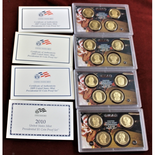 83 - USA - Proof Presidential Dollar Sets 2007, 2008, 2009 and 2010